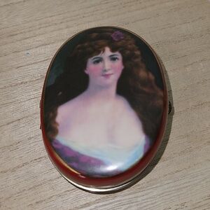 VTG Porcelain Trinket Box Small Oval Hinged Rossetti Portrait Top Floral